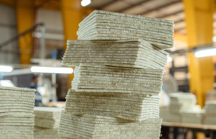 Stacked carpet tiles at the Wilton Weavers workshop